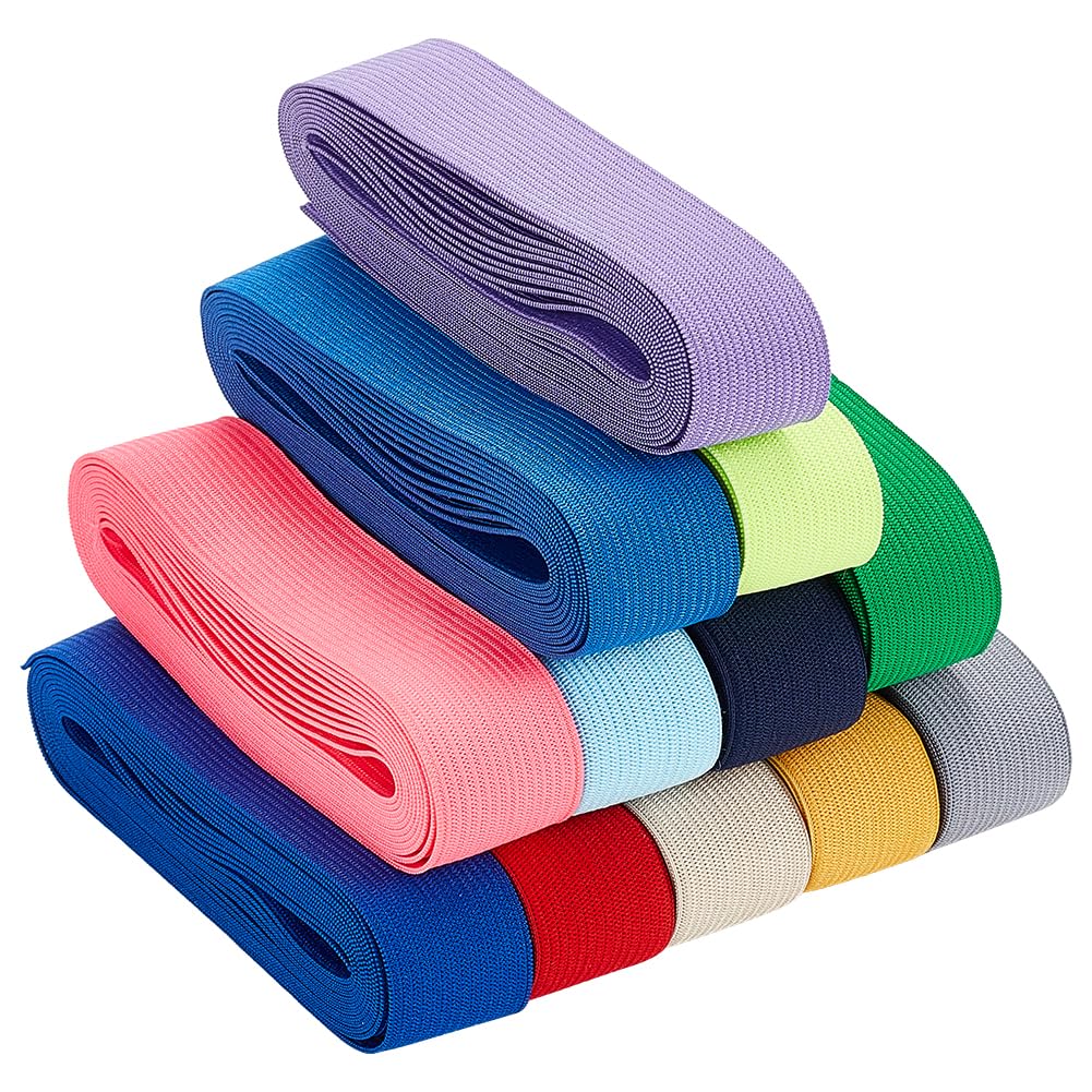 BENECREAT 30m/32.8Yard 25mm/1" Wide Ribbon Elastic Stretch Sewing Craft Elastic Band for Hair Ties Headbands, 12 Colors