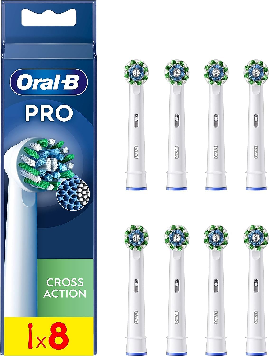 Oral-B Genuine CrossAction Replacement White Toothbrush Heads, Refills for Electric Toothbrush, Angled Bristles for up to 100 Percent More Plaque Removal, Pack of 8 4210201105183