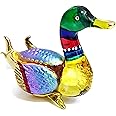 Mr_air_thai_Glass_Blown Tiny 1¾" Long Multicolor Sitting Duck Waterfowl Bird Figurine - Miniature Hand Blown Painted Glass Birds Colorful Crystal Animals Decorative Collectible Figurines Décor Gifts
