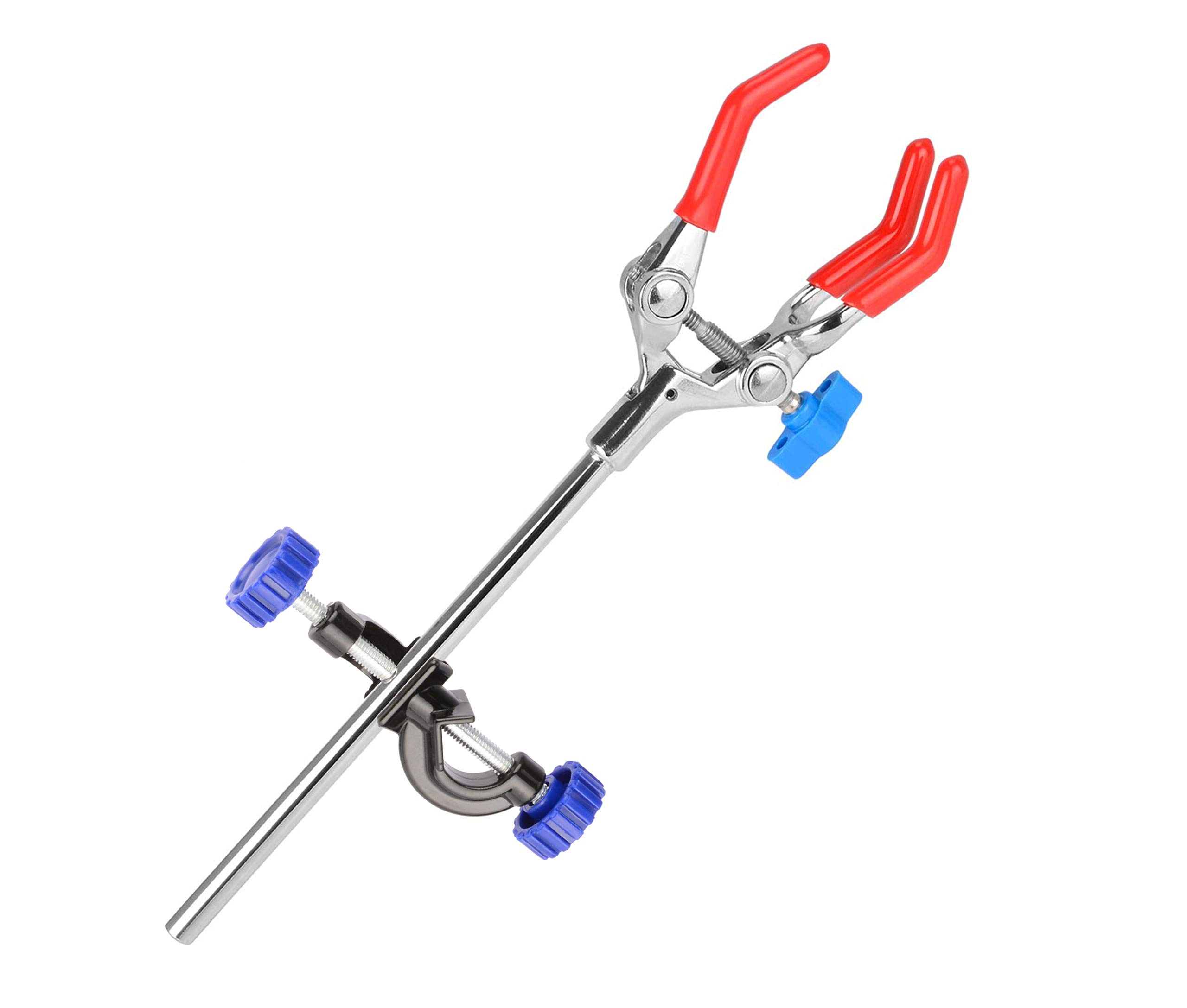 stonylab 3 Prong Swivel Clamp and Bosshead Clamp Holder Set, Sturdy 3 Prong Single Adjust Extension Clamp and Boss Head Clamp Holder