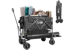 LAZEYARD Collapsible Double Decker Wagon,Heavy Duty Foldable Wagon Cart with Extendable Tailgate,330lbs Capacity Folding Beach Wagon with All-Terrain Big Wheels,Utility Cart for Garden Sport Shopping Camping