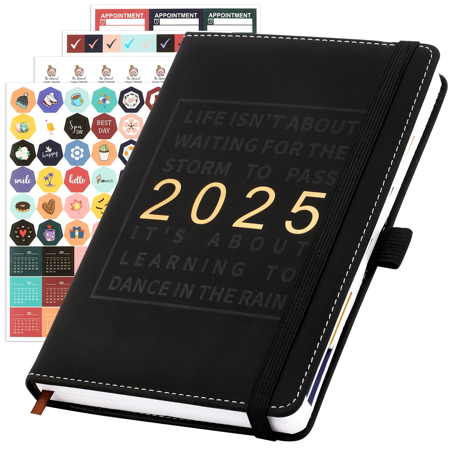 2025 Daily Planner, 12 Month Academic Diary Planner from Jan 2025 to Dec 2025, 2025 Notebook Planner with Stickers,Monthly Tab, Agenda & Daily Calendar Journal Personal Daily Organizer (Black)
