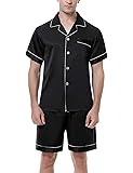 Men's Satin Pajamas Sets Shorts Sleeve Button-Down PJ Sets Sleepwear Loungewear Nightwear