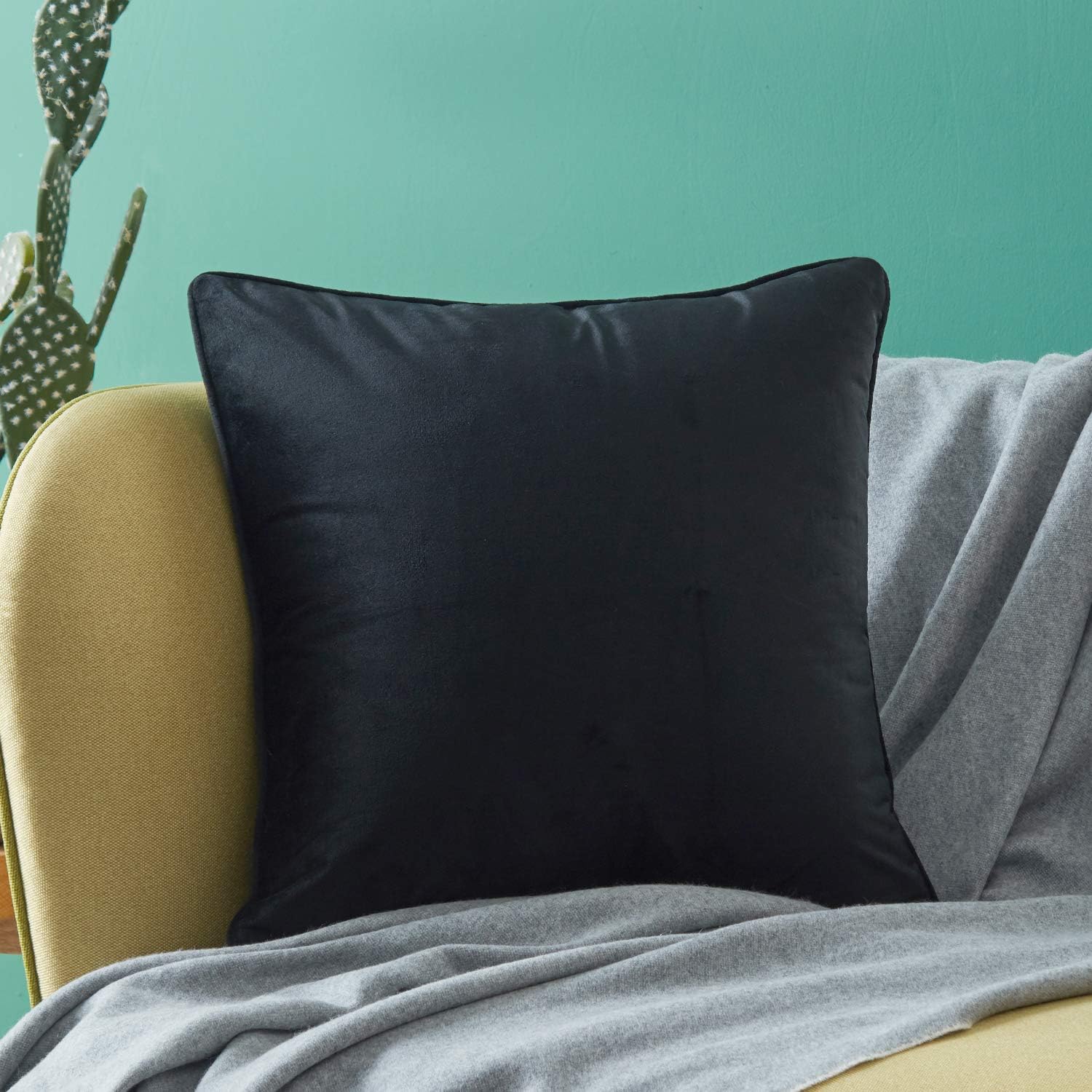 Topfinel Black Velvet Cushion Covers 18x18 Inch Soft Square Decorative