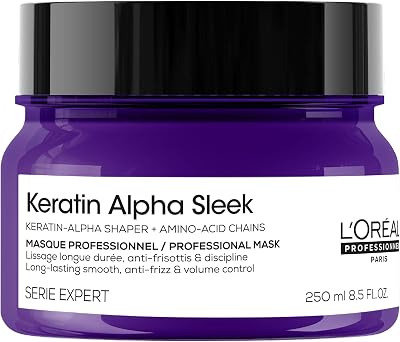 L'Oréal Professionnel, Maschera Anticrespo e Disciplinante, Per Tutti i Tipi di Capelli, Capelli Più Morbidi e Luminosi, Con Keratin-Alpha shaper e Aminoacidi, Keratin Alpha Sleek, 250 ml