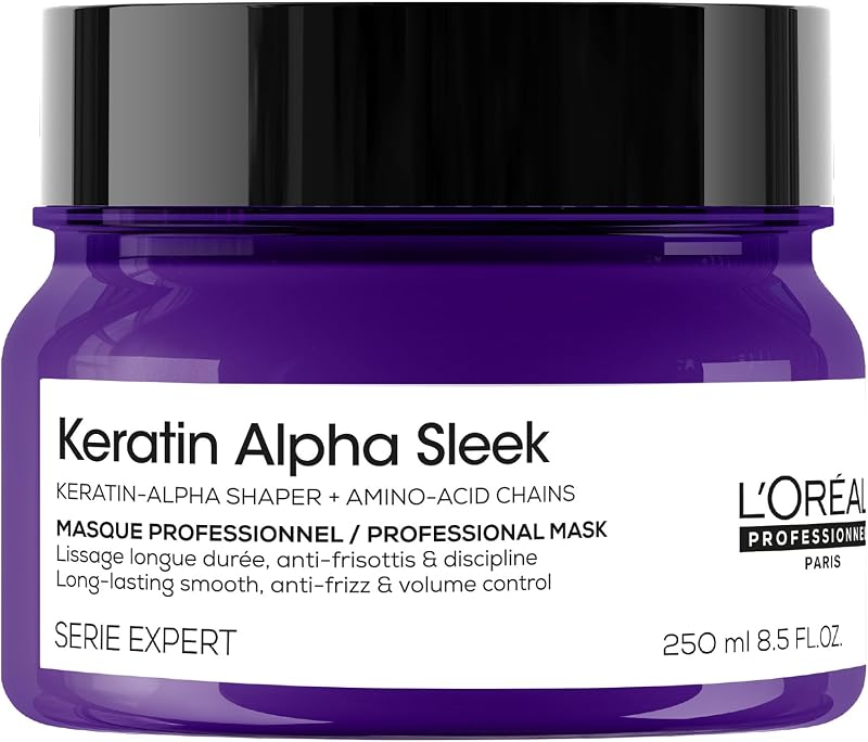 L'Oréal Professionnel, Maschera Anticrespo e Disciplinante, Per Tutti i Tipi di Capelli, Capelli Più Morbidi e Luminosi, Con Keratin-Alpha shaper e Aminoacidi, Keratin Alpha Sleek, 250 ml