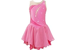 XUNZOO Kid Girls Ice Figure Skating Costume Patchwork Color Mesh Leotard Dress for Dance Performance