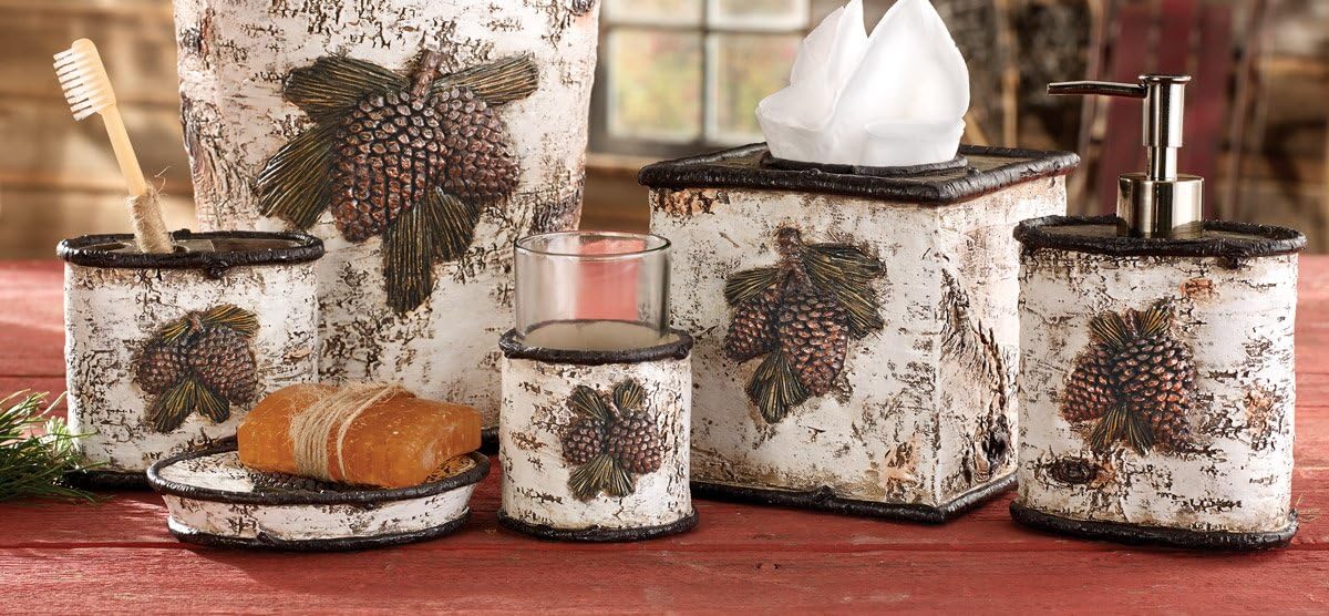 Amazon Com Black Forest Decor Pinecone Birch Lodge Bath Set 4