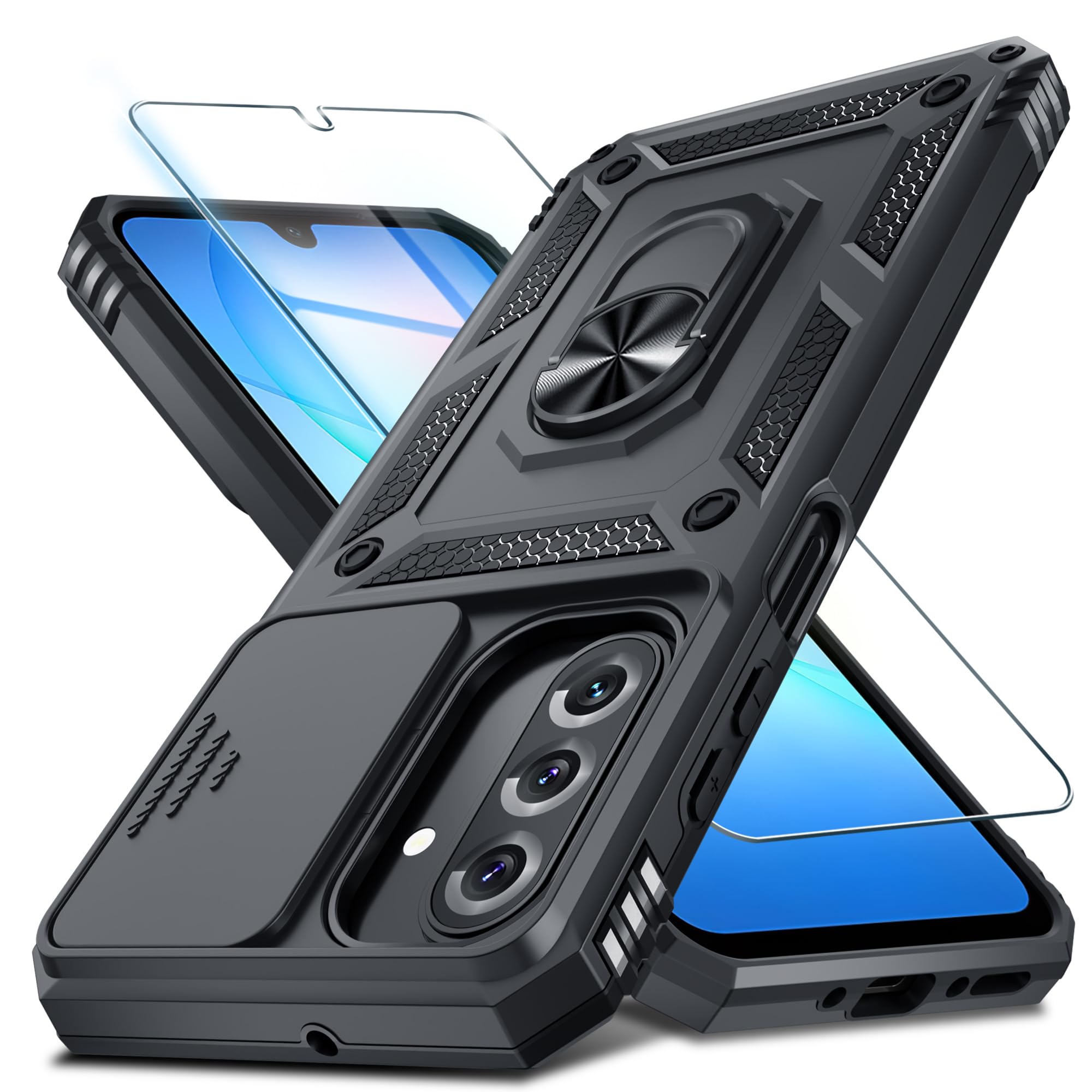 Janmitta for Samsung Galaxy A17 Case Built in Slide Camera Cover,Black