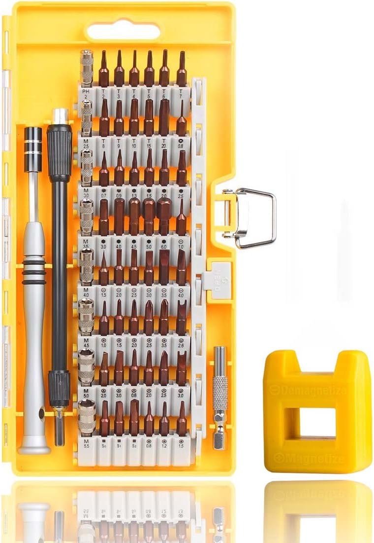 Update Version 61 in 1 Magnetic Screwdriver Kit S2 Steel Magnetic Driver Set with 56 Bits for Laptop, PSP, PC, iPhone, MacBook, Smartphones, Watches and Other Devices