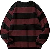 RoseSeek Men's Striped Pullover Sweaters Crew Neck Long Sleeve Loose Jumper Knit Tops