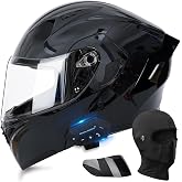 Bluetooth Modular Motorcycle Helmets, DOT Approved Flip Up Full Face Motorcycle Dual Visor Helmet, with Dual Speakers and Microphone, for Adults Men and Women