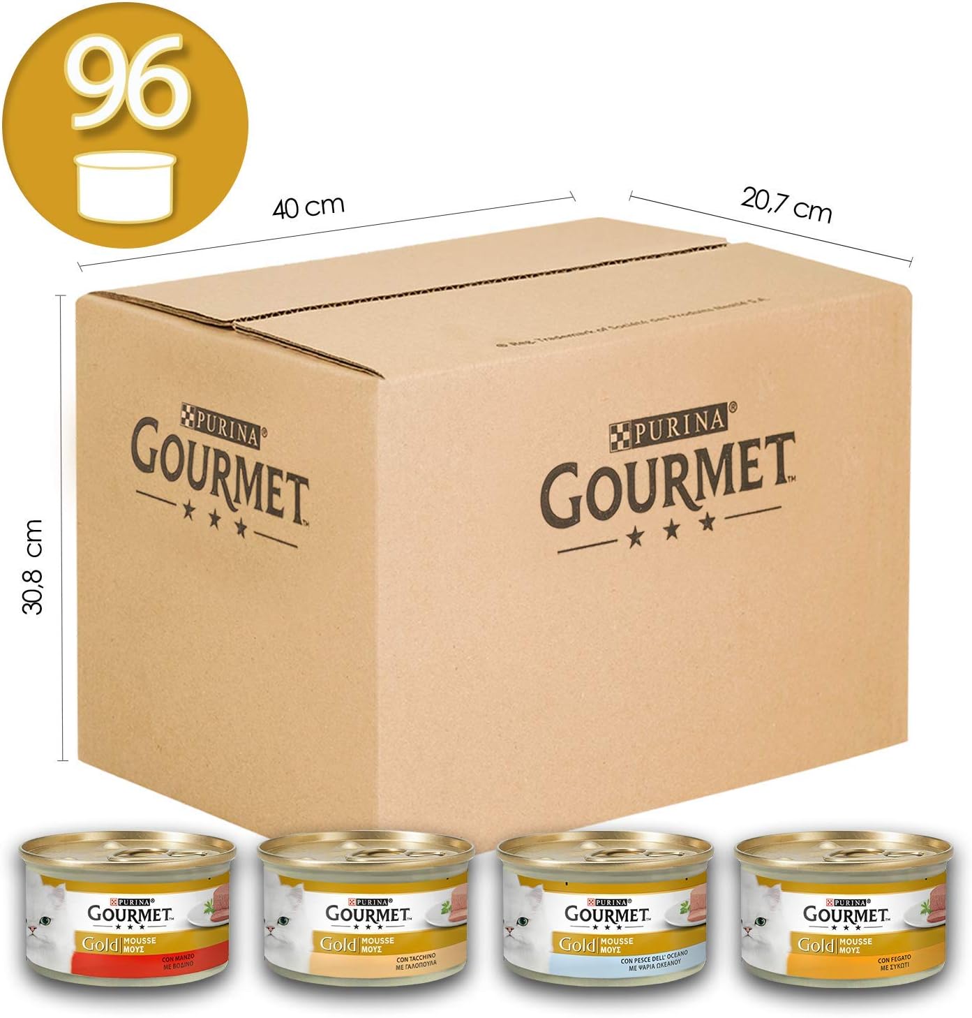 Purina Gourmet Gold Mousse for Cats with Fish Liver, Turkey and Beef, 96 Cans of 85 g, Ocean Fish, Liver, Turkey & Beef