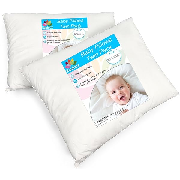 [2-Pack] Equinox Baby Toddler Pillow Set - 13" x 18" Toddler Bedding Small Pillow – Baby Pillow with 100% Cotton Cover