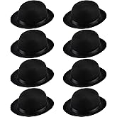 SGBETTER 8 Pcs Kids Black Bowler Hats Derby Bowler Hat Felt Gentleman Hat for Child Cosplay Party Dress Up Costume Accessories