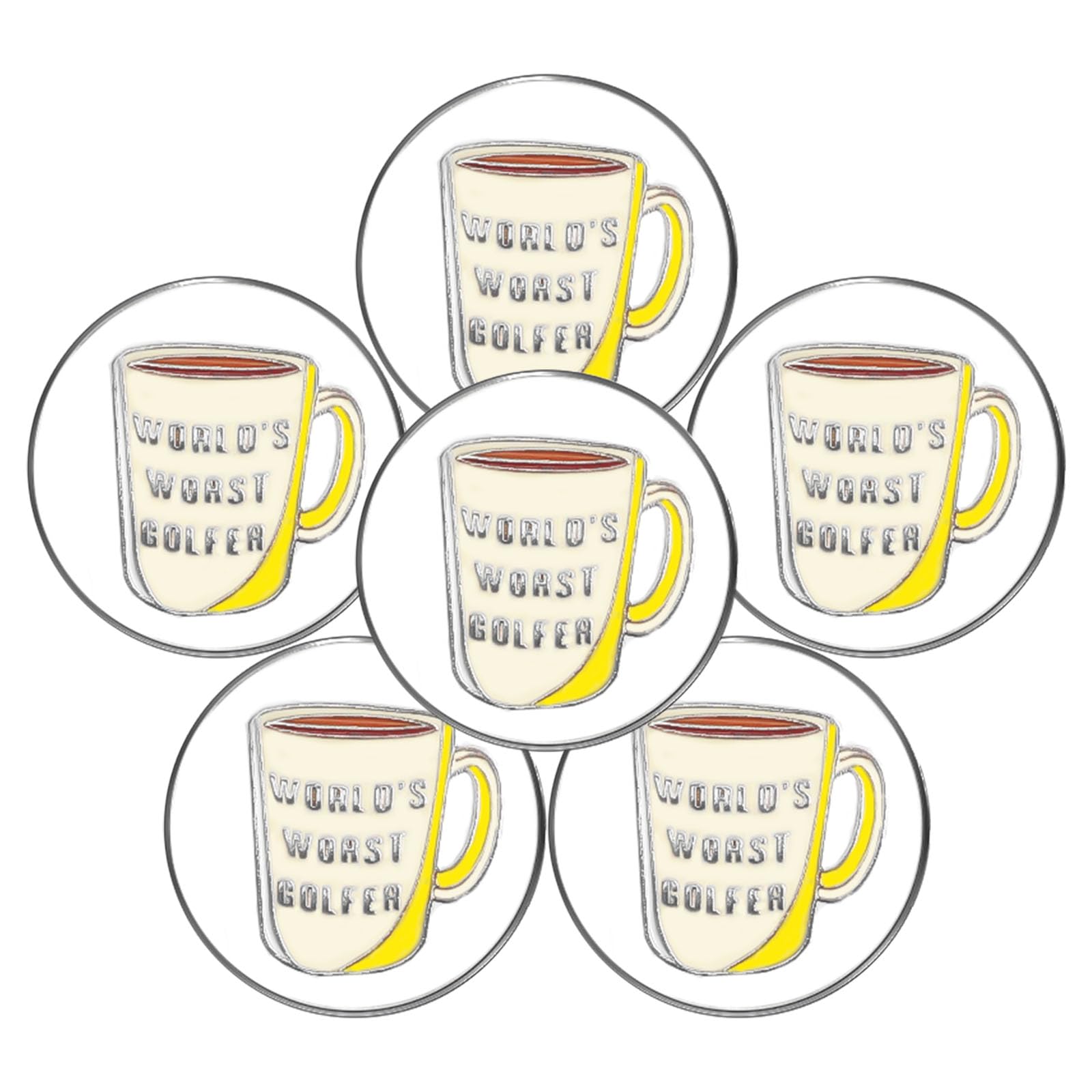 FINGER TEN Golf Ball Marker for Ladies Men Value 6 Pack, Golf Accessories Ballmarker Magnetic fit Golf Divot Tools Hat (Yellow Glass)