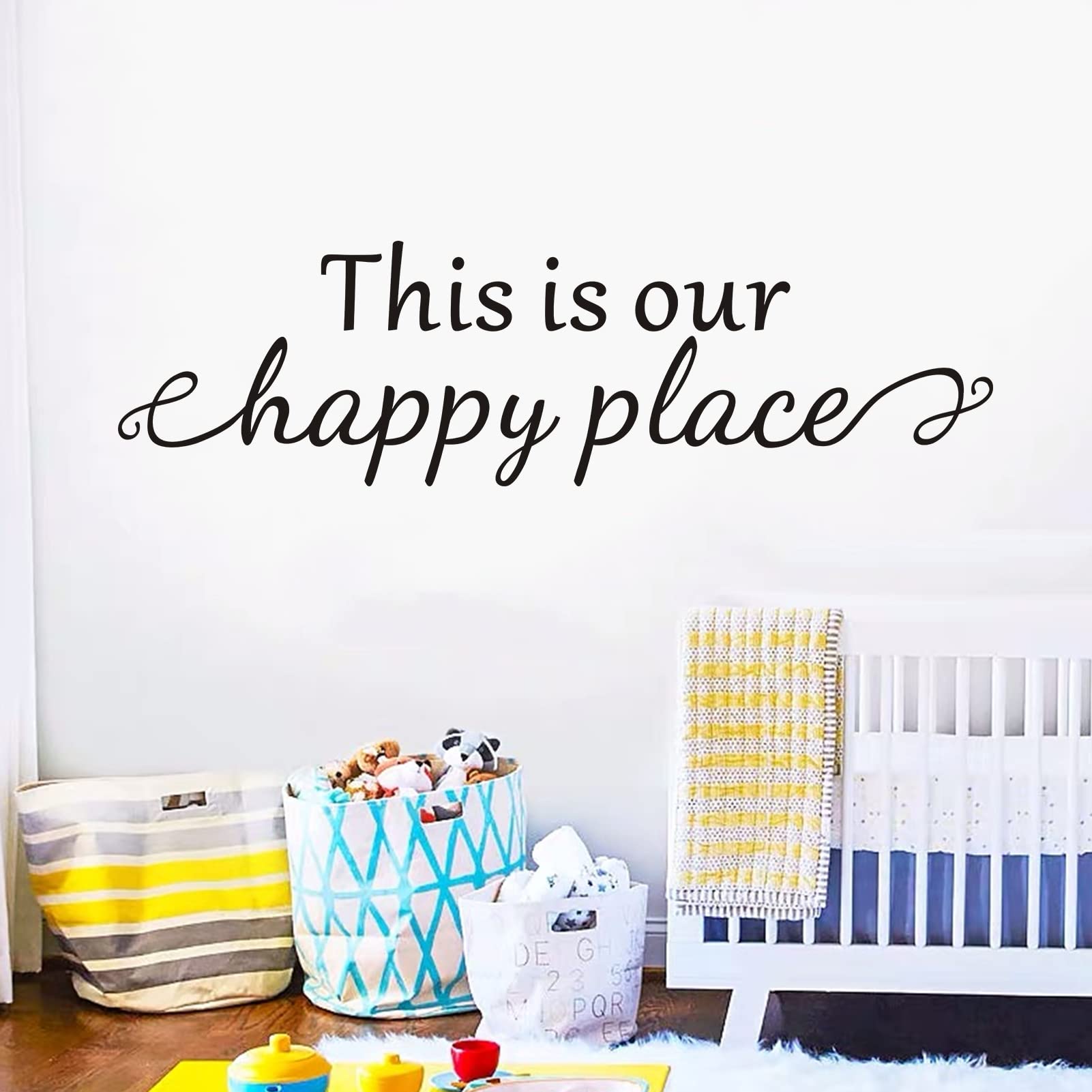 Wall Stickers, Wall Stickers Living Room, (Easy to Install), for Bathroom Kitchen Bedroom Nursery, Wall Decor Decals Quotes Sayings Home Vinyl Art Family Decor Words, This is Our Happy Place 35"X9.8"