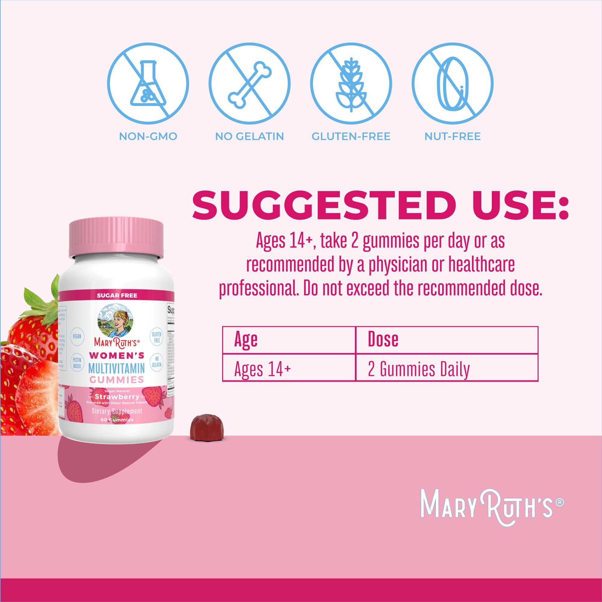 MaryRuth Organics Women's Immune Support Multivitamin Gummies | Ages 14+ | Skin Health | Gummy Vitamins for Women | Sugar-Free | Vegan | Non-GMO | 60 Count