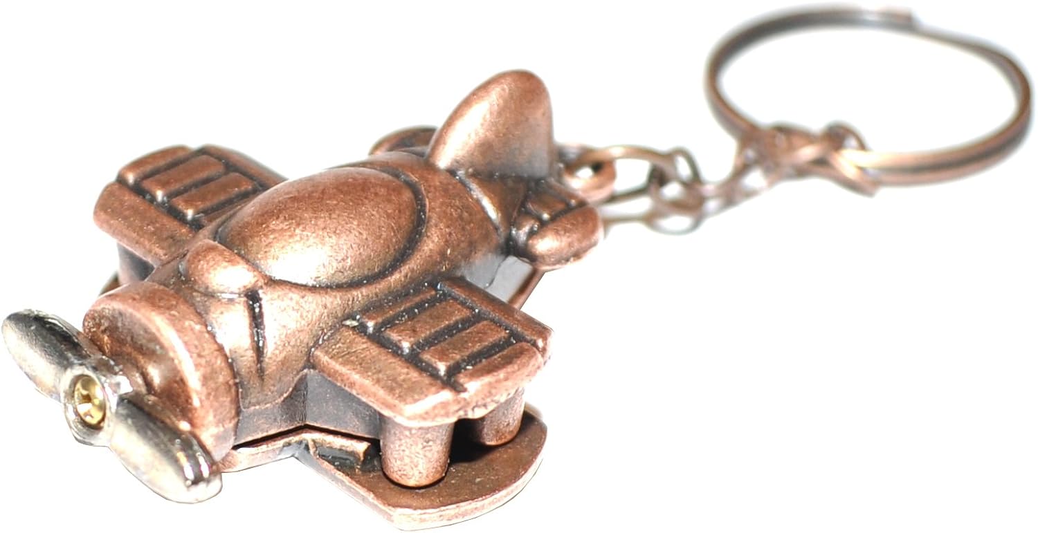 Komonee Bronze Biplane Keyring - Metal Vintage Plane Aircraft Keychain, Pilot Aviation Gift for Men & Women