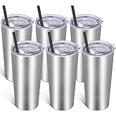 VEGOND 20oz Tumbler Bulk with Lid and Straw 6 Pack, Stainless Steel Vacuum Insulated Tumbler, Double Wall Coffee Cup Travel Mug, Stainless Steel