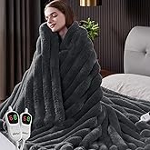 HaloRest Heated Blanket King Size, Faux Fur Cozy Heating Blanket with Overheat Protection, 1/2/4/6/8 Hours Auto-Off 10 Heat Level, Machine Washable (90x100 Inches, Darkgrey)