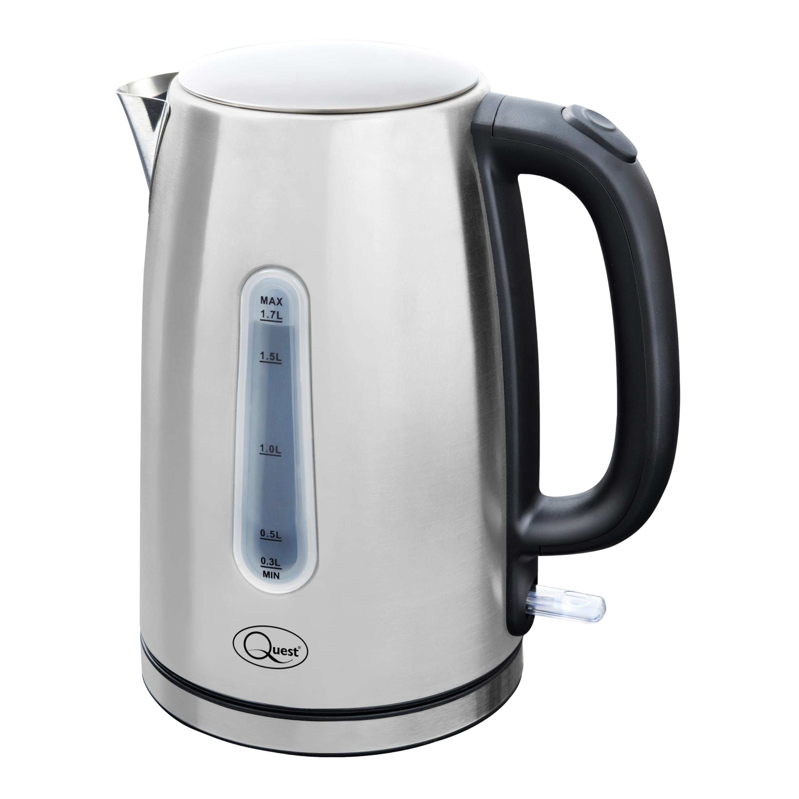 Quest 35349 Stainless Steel Electric Kettle / 1.7 Litre - 6 Cups/Fast Boiling / 3000W / Pop Up Stainless Steel Lid/Cord Storage/Anti-Limescale Filter/Easy Clean/Strix Controller