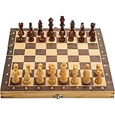 15" x 15" Magnetic Wooden Folding Chess Set with 2 Extra Queens, Handmade Game Board Interior for Storage for Adult Kids Beginner Large Chess Board