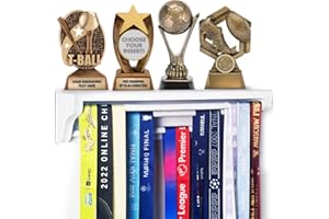 TL TONLOK 3 Rows Trophy and Medal Display Shelf, Trophy Shelf, Medal Hanger Display with Shelf, Medal Rack, Wooden Trophy Display Shelf, Trophy Shelf with Hooks for Medals(White)