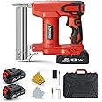 Cordless Nail Gun Battery Powered Brad Nailer, 2-in-1 Nail/Staple Gun, Electric Nail Gun,Brad Nailer Cordless, 2×2.0Ah Batteries,for Upholstery, Woodworking and Carpentry RED