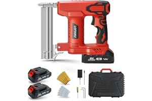 LOFINKU Cordless Nail Gun Battery Powered Brad Nailer, 2-in-1 Nail/Staple Gun, Electric Nail Gun,Brad Nailer Cordless, 2×2.0Ah Batteries,for Upholstery, Woodworking and Carpentry RED