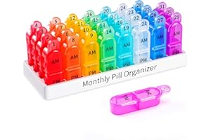 Daviky Monthly Pill Organizer 2 Times a Day - 30 Day Pill Box AM PM, BPA Free One Month Medicine Organizer Twice Daily, 31-Day Case to Hold Vitamins, Supplements & Medication