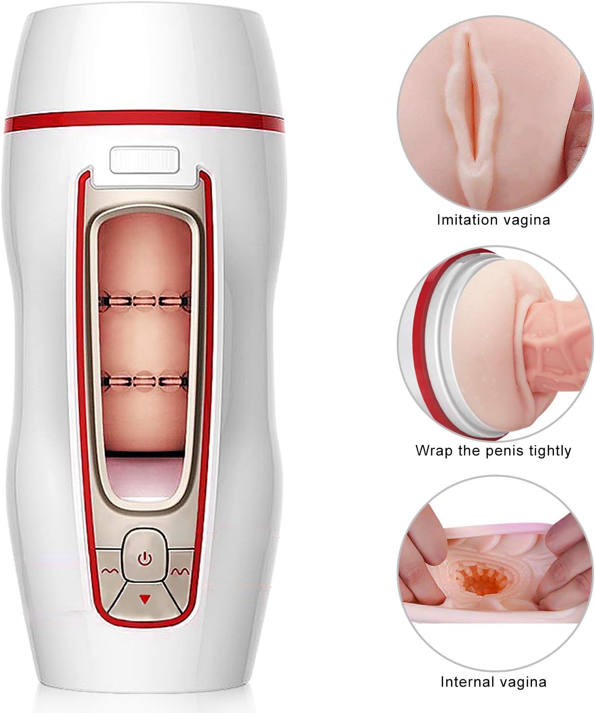 Electric Masturbation Cup Powerful Thrusting Double-end Vibranting Deluxe 3D Realistic vägina Pocket Pussey Stroker for Male Intelligent Automatic Rechargeable Underwear Tool for Men, Tshirt