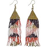 INK+ALLOY Beaded Earrings for Women Dangling, Brittany Luxe Seed Bead Long Fringe Earrings, Hypoallergenic Handmade Jewelry for the Modern Bohemian, 4-Inch Length