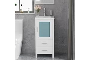 AMZZAR 16" Small Bathroom Vanity with Sink, Single Sink Bathroom Vanity Combo for Small Space, Modern Cabinet with Faucet and Drain (White, 16 inch)