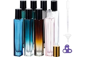 Yebeauty 8 Pack 10ml Glass Essential Oil Roller Bottles Compact Travel Roll on Bottles for Oil Massage with Stainless Steel Balls, Perfume Rollerball Empty with Opener, Funnels, Droppers, 8 Color