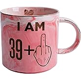 40th Birthday Gifts for Women - Funny Turning 40 Year Old Birthday Gift Ideas for Wife, Mom, Daughter, Sister, Aunt, Best Friends, BFF, Coworkers - Fabulous Pink Marble Mug, Ceramic 11.5oz Coffee Cup