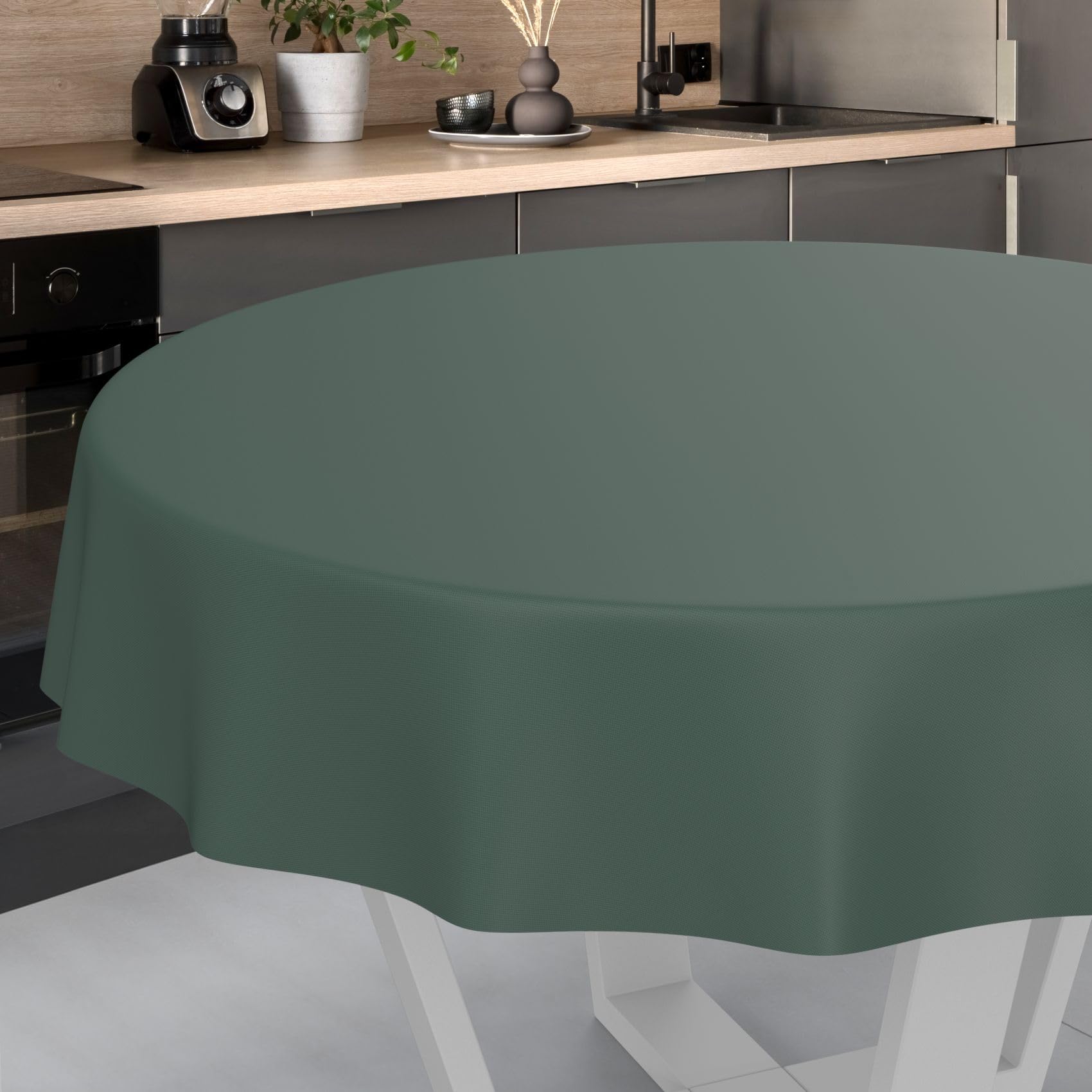 ANRO Oilcloth Tablecloth, Washable, Oilcloth, Garden Tablecloth, Outdoor, Indoor, Round, 120 cm, Cut Edge, Fir Green
