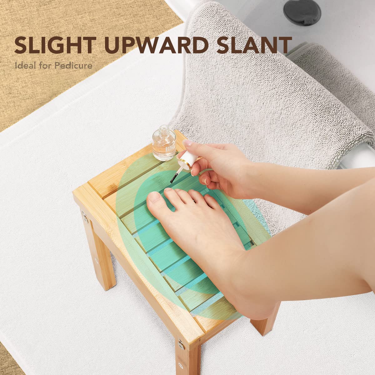 OasisSpace Shower Foot Rest - Small Shower Foot Stand for Shaving Legs & Pedicure, Waterproof Bathtub Shower Foot Stool with Non-Slip Sturdy Feet, Bamboo Shower footrest Perfect for Indoor & Outdoor