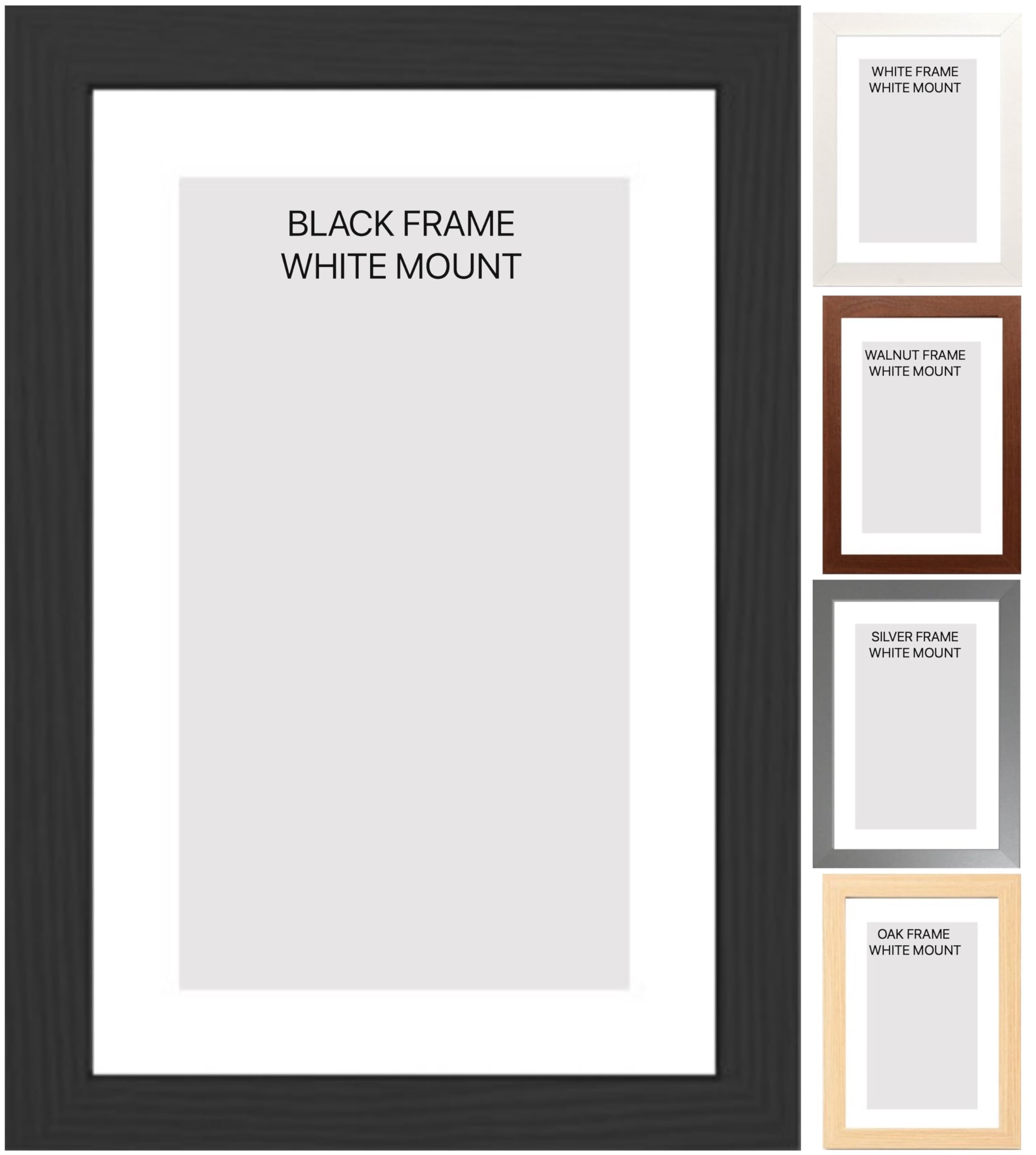 Picture Frames With Mounts In Black , White, Oak with White and Ivory Mounts for Photo Frames Poster Frames (Back frame White mount, A3 pic size A4)