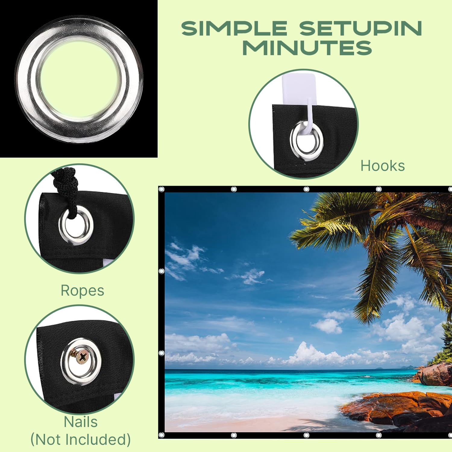 AAJK Outdoor Projector Screen 150 inch, Washable Projector Screen 16:9 Foldable Anti-Crease Portable Projector Movies Screen for Home Theater Outdoor Indoor Support Double Sided Projection