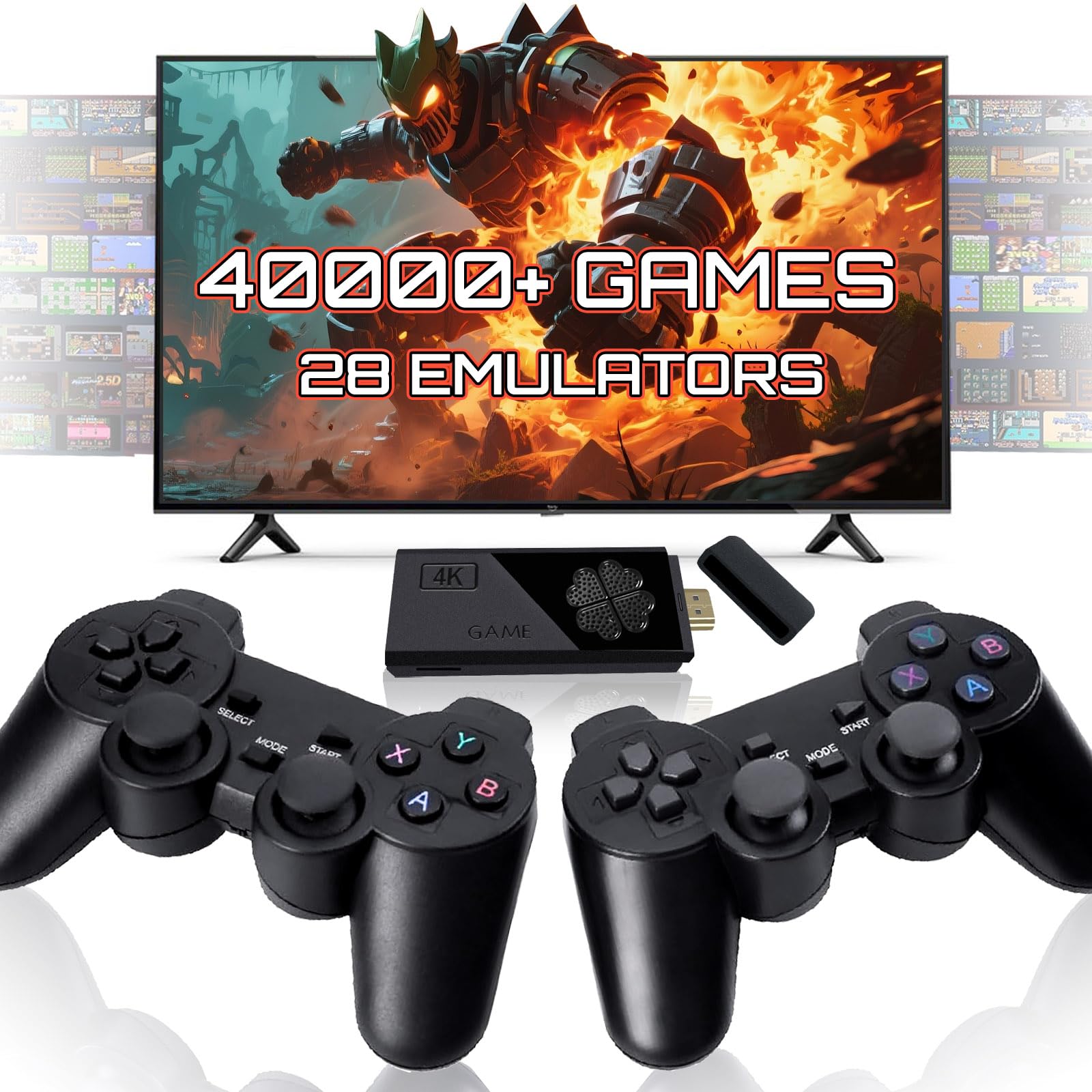 Photo 1 of Retro Gaming Console for TV with 2.4G Wireless Controllers, Retro Game Stick with 40,000+ Classic Games and 28 Built-in Emulators, Video Gaming Stick HDMI Output, Plug & Play