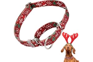 ONEFOJOJO Christmas Martingale Collar for Dogs with Snowflakes and Christmas Trees, Adjustable No Slip Dog Training Collar Soft Nylon Dog Collars, Great for Whippets, Greyhounds and More (L)