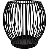 47th & Main Modern Pillar Candle Holder Lantern Votive Luminous Metal Wire Candleholder, 6" Dia x 6" H, Black