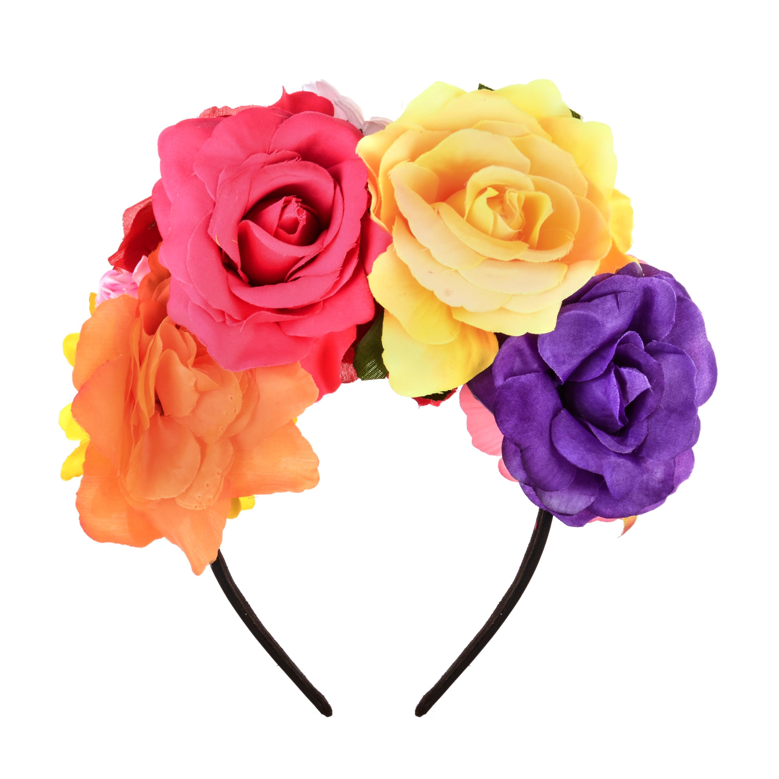 Merroyal Halloween Flower Crown Headband Party Costume Dia de Los Muertos Day of The Dead Headpiece(Yellow Rose Purple) — image 1
