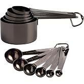16 Pcs Stainless Steel Measuring Cups &amp; Spoons Set, Black | Heavy Duty Metal, 5 Cups, 6 Tbsp Tsp Spoons, 5 Mini Spoons, For Kitchen Cooking Baking