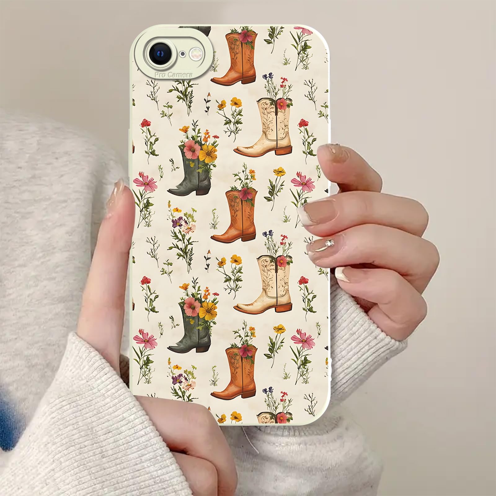 Photo 1 of NBCDSUJ Aesthetics Western Cowboy Boots Phone Case for iPhone SE 2022/SE 2020/8/7 Case Flower Pattern Shockproof Soft Protective for Women Men Phone Cover Funda for iPhone SE 2022/2020 4.7 Inch