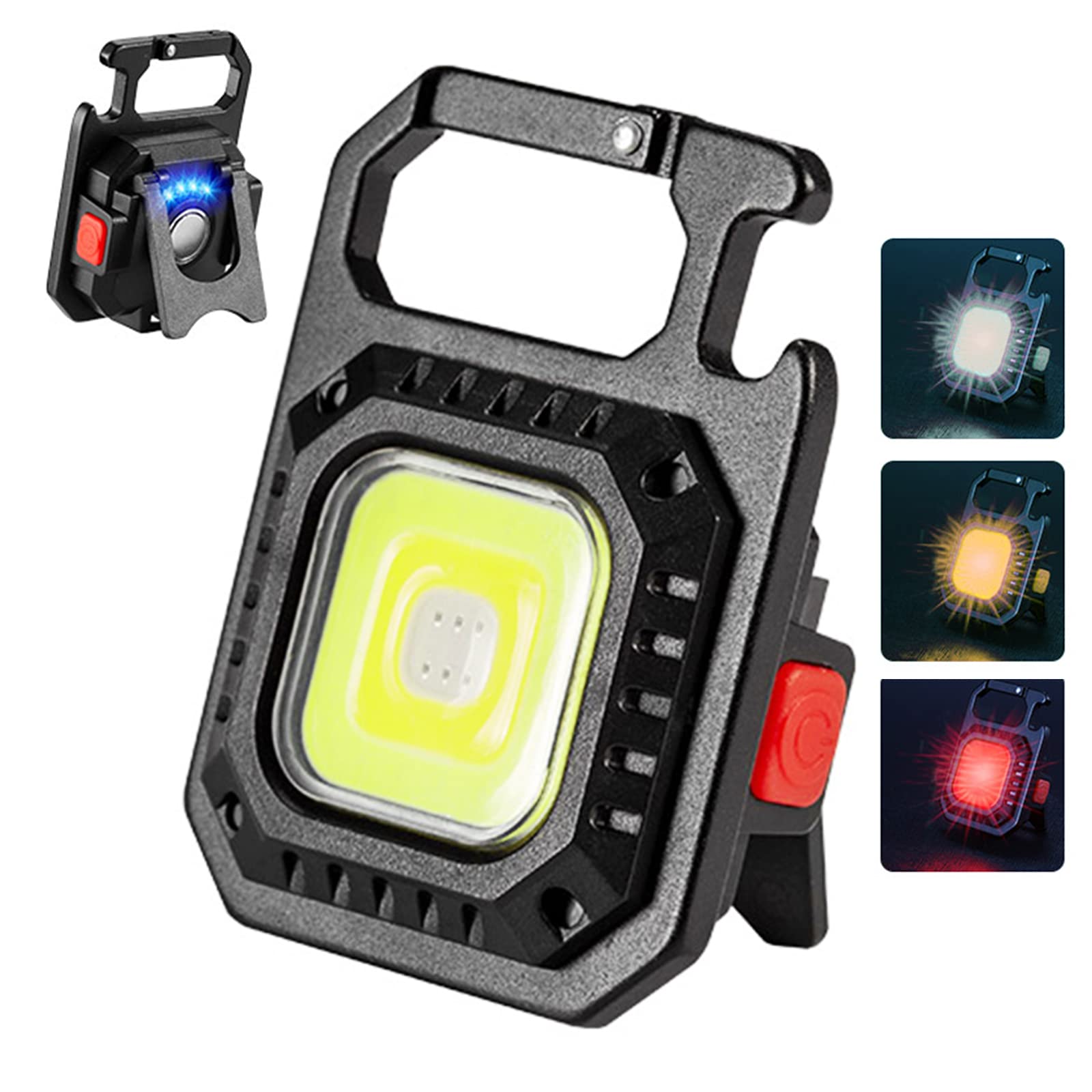 LETOUR Led Keyring Torch, 1000 Lumens Rechargeable COB Keychain Work Light 7 Lighting Mode, Waterproof Portable Keyring Pocket Light Mini Torch As Bottle Opener for Hiking and Camping