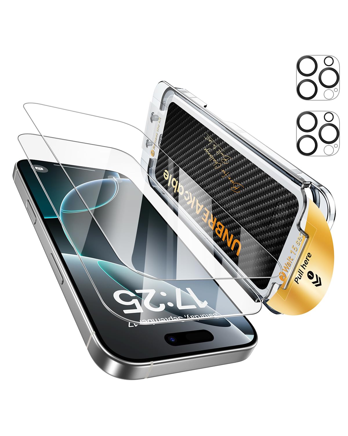 Photo 1 of UNBREAKcable 2+2 Pack for iPhone 16 Pro Screen Protector & Lens Protector ?Military-Grade??99% HD Clear??Easy Install??Efficient Night Shot?9H+ Shatterproof Tempered Glass,Bubble-Free & Anti-Fingerprint ,Case Friendly-6.3 inch