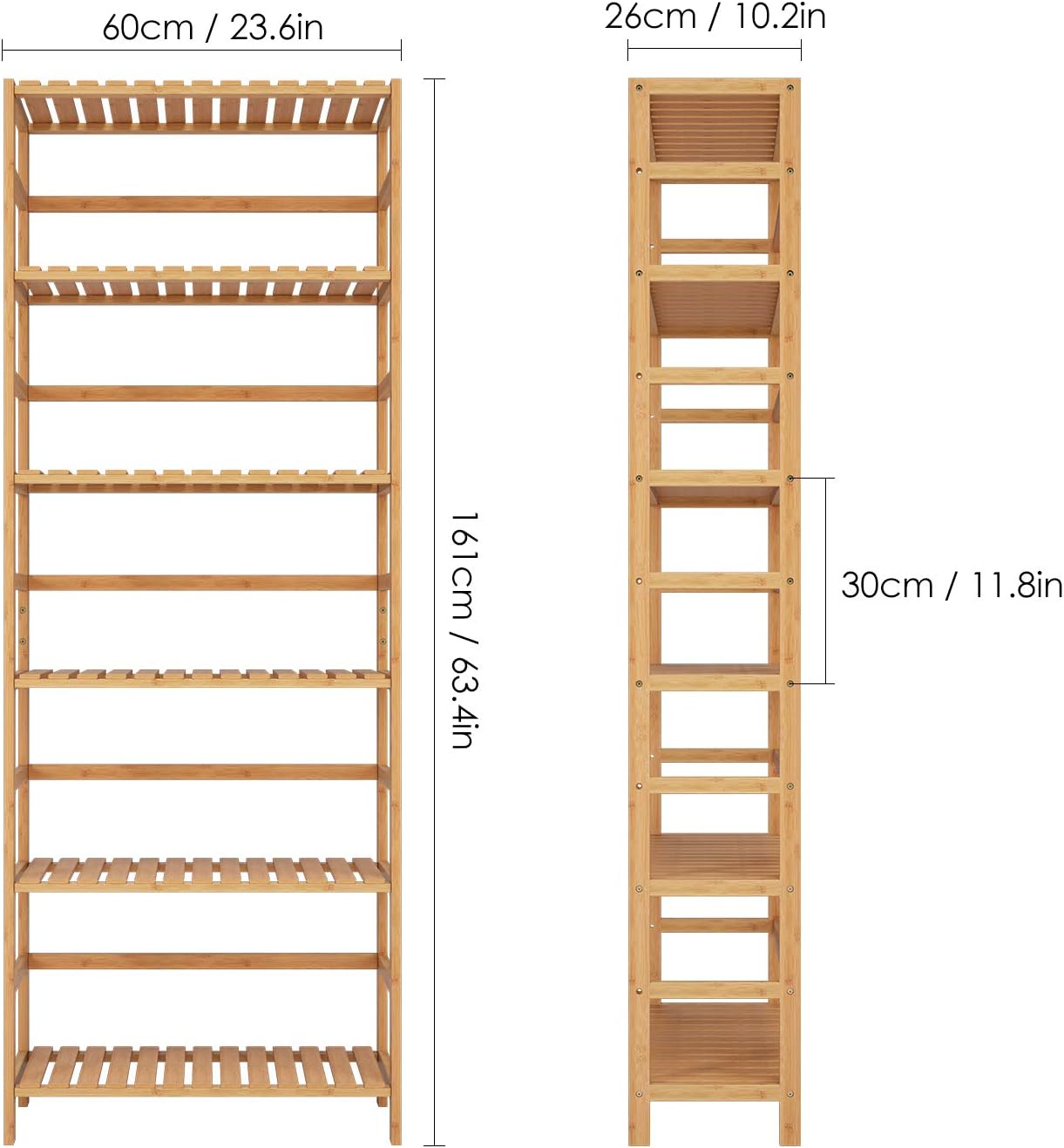 Homfa Bamboo Shelf 6 Tier, 63.4 Inches Height Free Standing Bookshelf Plant Flower Stand Rack Bathroom Storage Tower, Multipurpose Utility Organizer Shelf 100% Nature: Kitchen & Dining