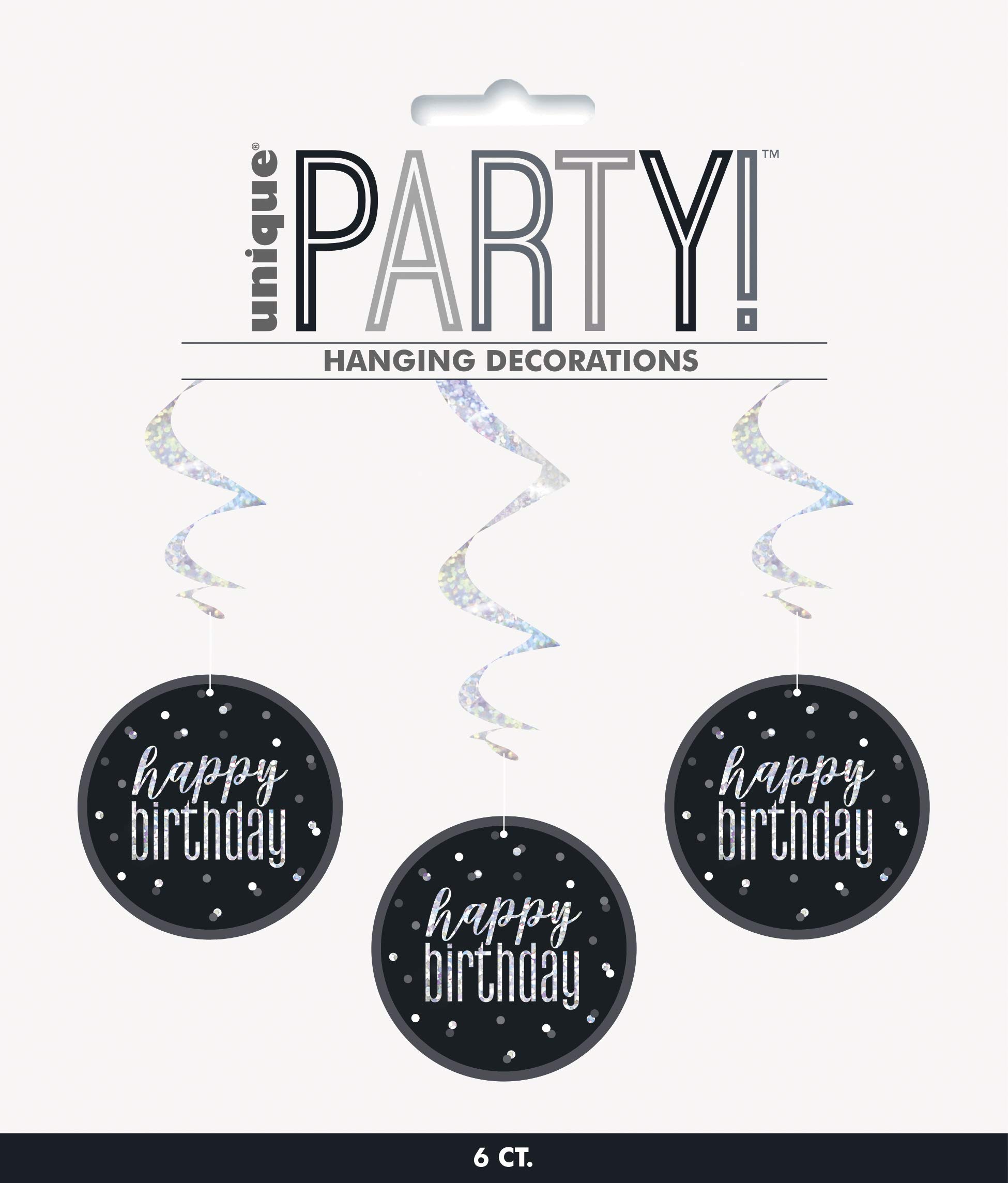 "Unique 83780 Black Prismatic Birthday Hanging Decorations,32"" 6 Pcs, Happy",happy birthday